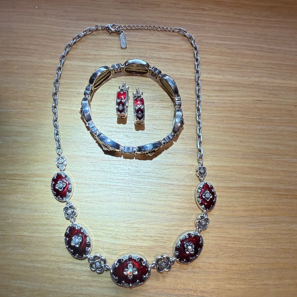 Napier Unique Vintage Collar Necklace, Bracelet and Earring Set - Red & Crystal